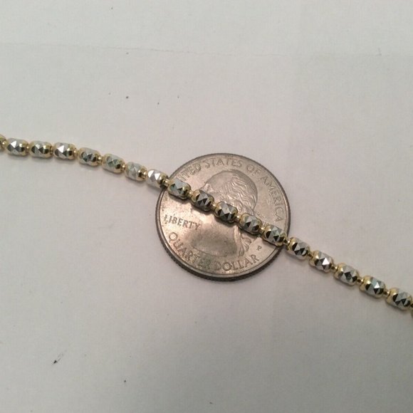 10k Solid Real 2 Tone Yellow Gold Disco Bar ball Beads Fancy Bracelet 8''  5.30g - Picture 3 of 8